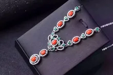 Natural Red Coral Necklace Natural Gemstone Pendant Necklace 925 sliver women Luxury trendy Crown women engagement fine Jewelry