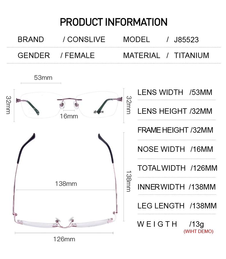 Оптические очки без оправы, оправа для женщин, титановые очки, розовые, винно-красные женские очки, оправа для очков J85523(только для близорукости