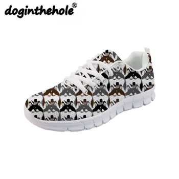 

doginthehole Zapatos Mujer Husky Printing Flat Shoes Women Lace-up Mesh Shoes Ladies Spring Flats for Females Fashion Sneakers