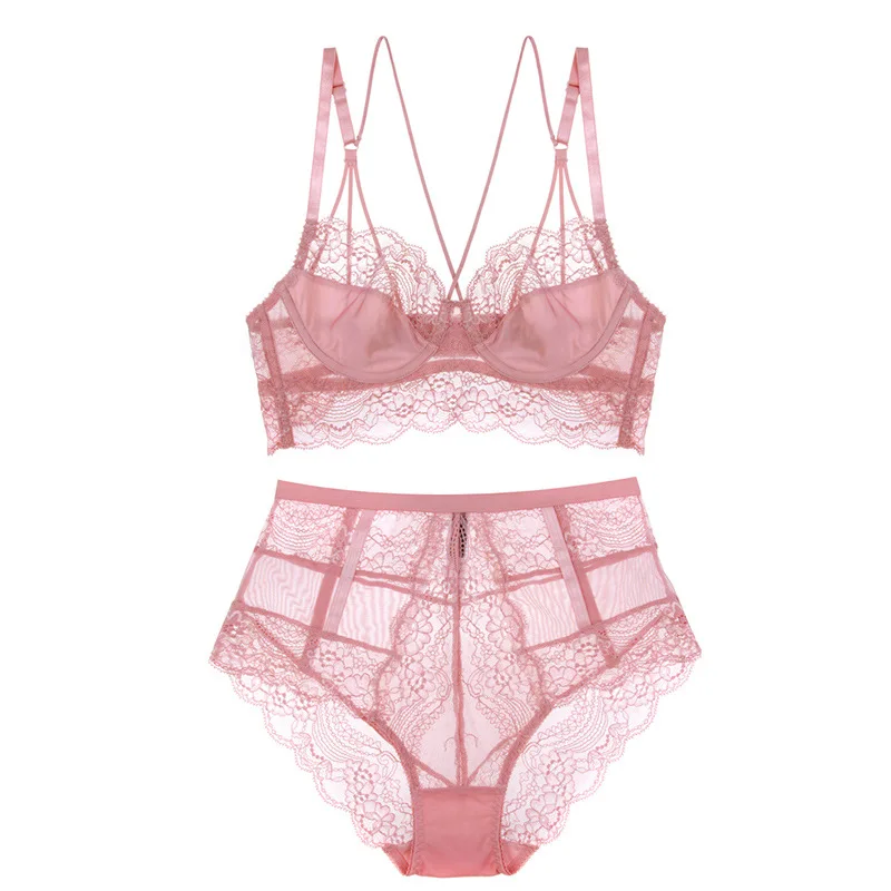 VRAIMMOI Unlined Lace Ultra Thin Transparent Bra Set Bandage Cross Strappy Bra Backless Underwear High Waist Panties Lingerie VRAIMMOI Unlined Lace Ultra Thin Transparent Bra Set Bandage Cross Strappy Bra Backless Underwear High Waist Panties Lingerie