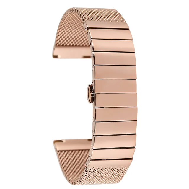 18MM 20MM 22MM 24MM Rose Gold Steel Watch Strap Premium Replacement Watches Band Practical Butterfly Buckle Wristwatch Strap