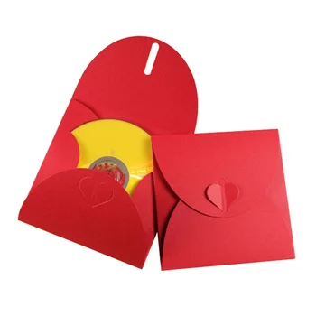

40 Pcs/lot 13x13cm Vintage Red Romantic Heart Kraft Paper Bag CD Optical Disc Paper Bag DIY Multifunction Card Envelopes
