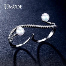 UMODE Brand New Design Vintage Simulated Pearls Micro CZ Pave Double Finger Rings For Women Fashion Jewelry AUR0314