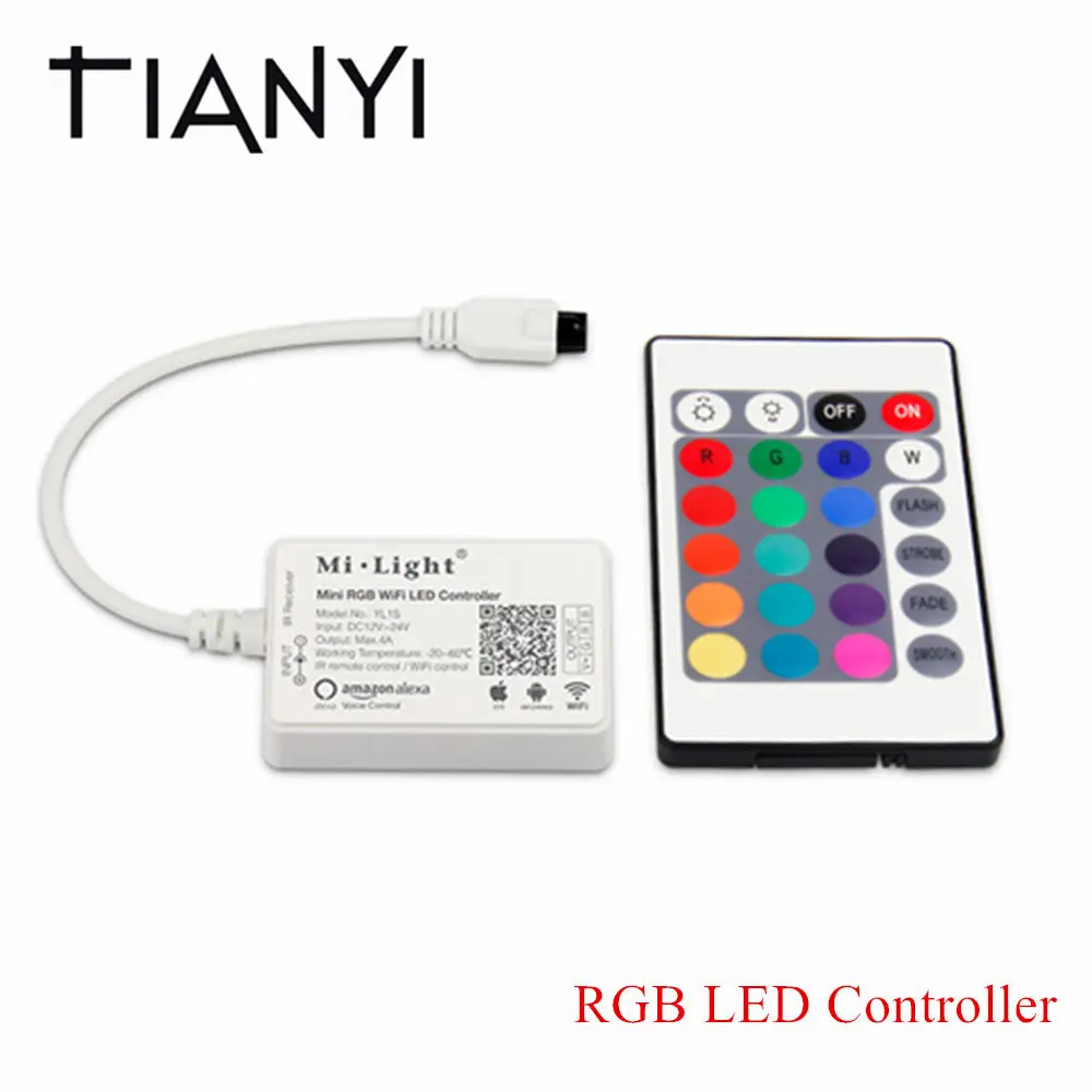 

Milight WIFI LED Controller RGB Controller DC12V 24V 4A Mi Light LED Wifi RGB LED Strip Controller Support Alexa APP Control