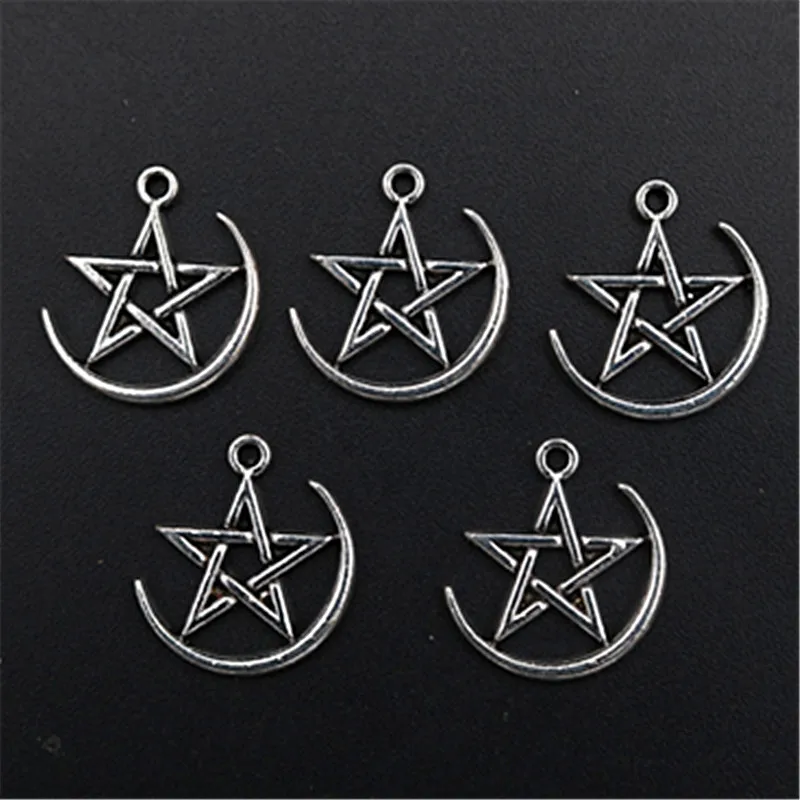 

WKOUD 20pcs Antique Silver Crescent Moon Five-pointed Star Charm Alloy Pendant Bracelet Key Chain DIY Metal Jewelry Handmade