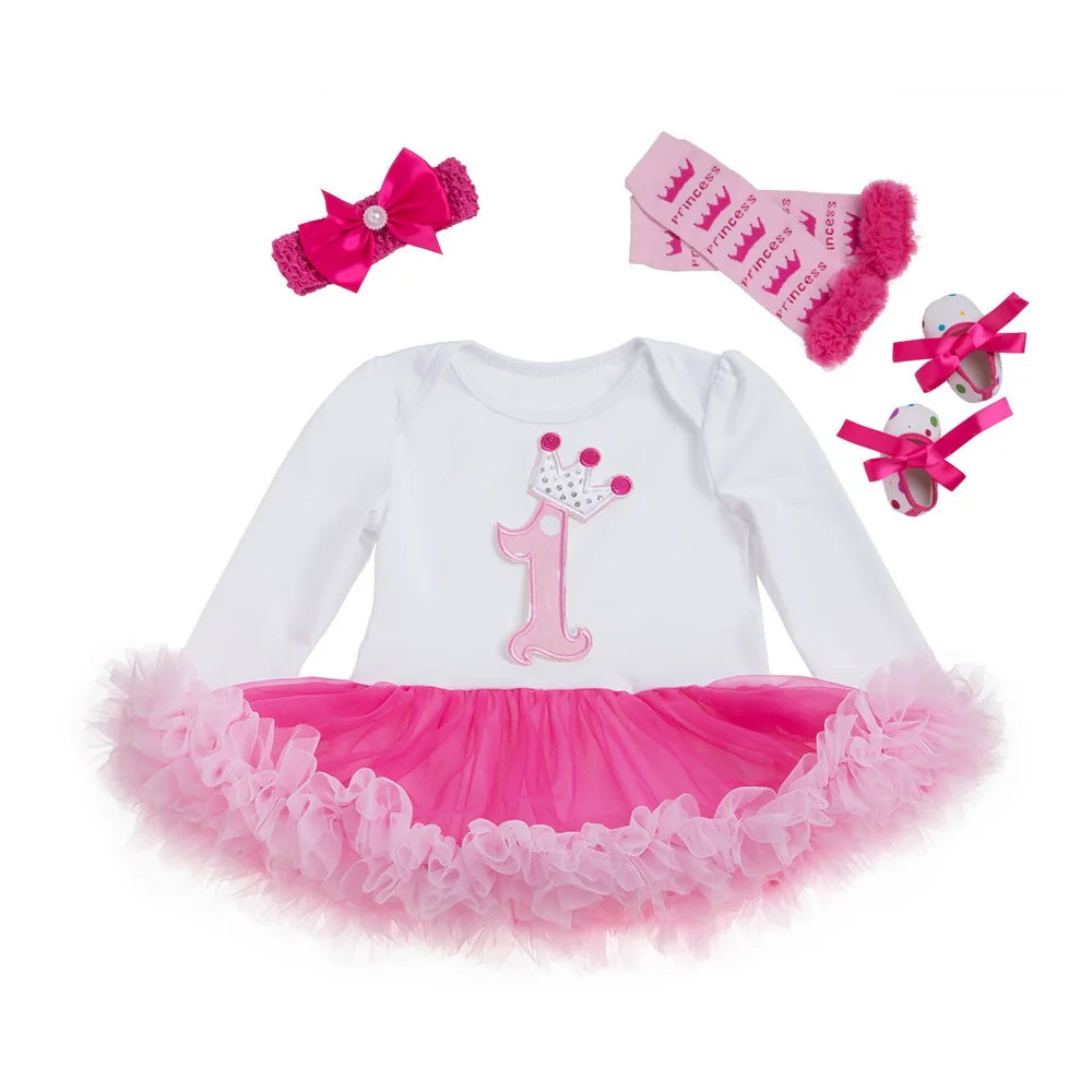 

Baby cute bodysuits ball gown dresses girls long sleeve birthday dresses with headband,shoes,