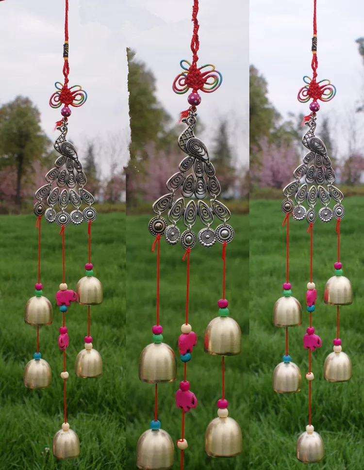 Outdoor Hanging Decor Peacock Chinese Style Copper Wind Chime Bells In 