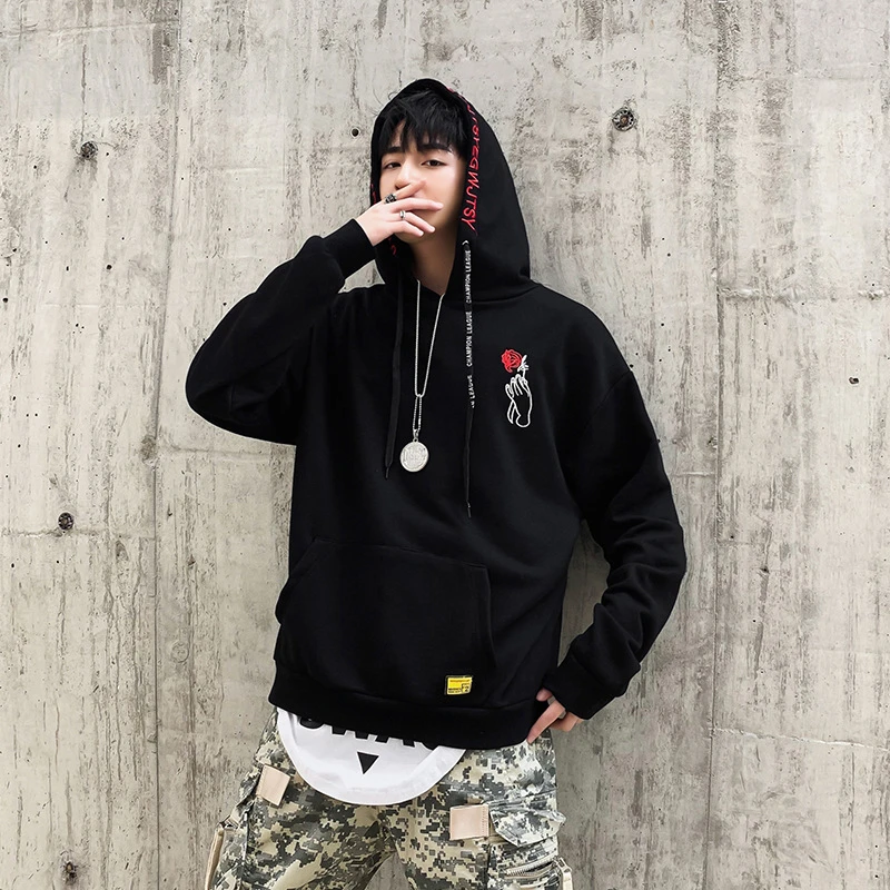 mens rose embroidered hoodie