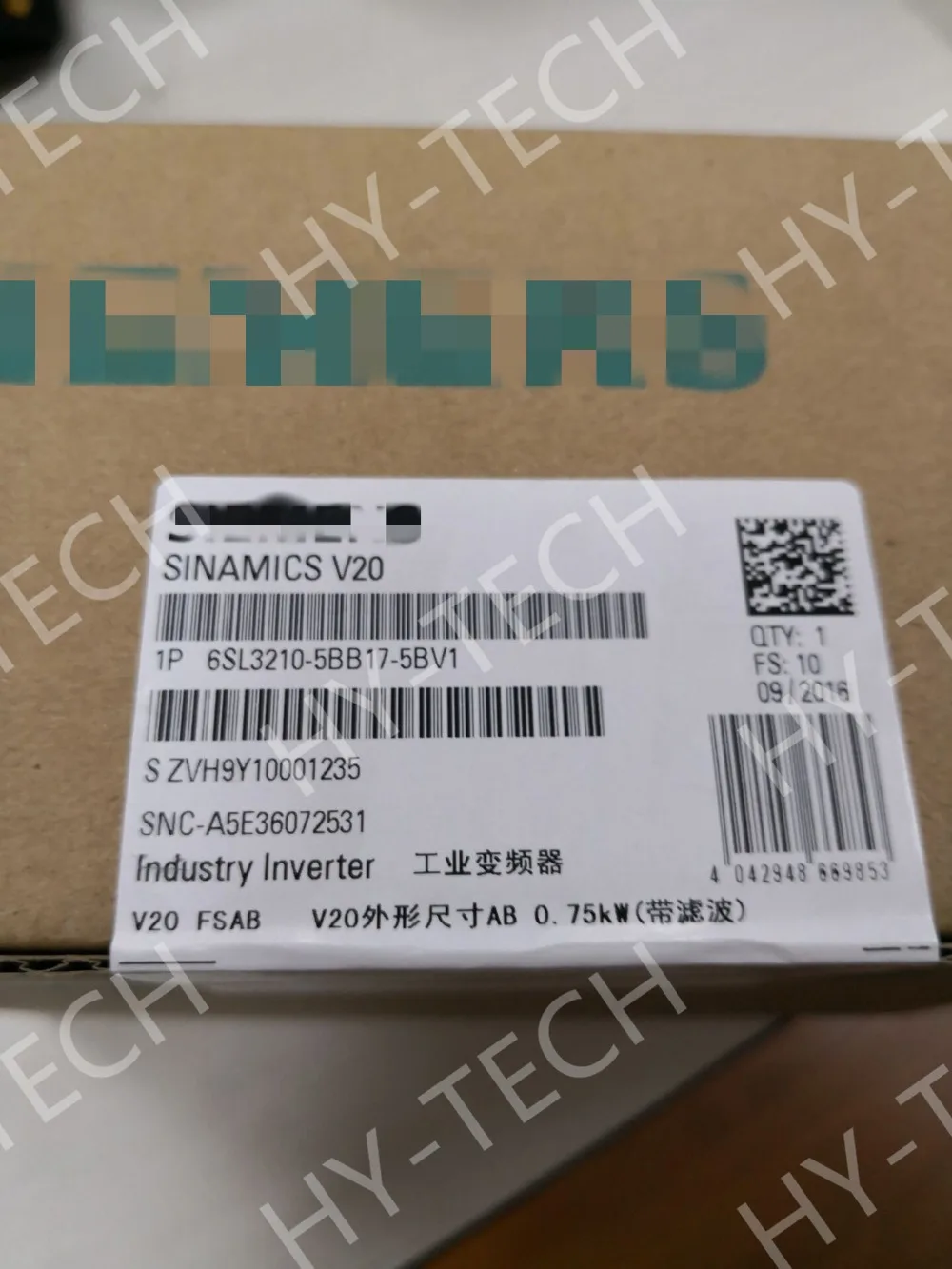 

6SL3210-5BB17-5BV1 SINAMICS V20 0.75KW 1AC 220V with C1 filter 6SL32105BB175BV1 New and Original