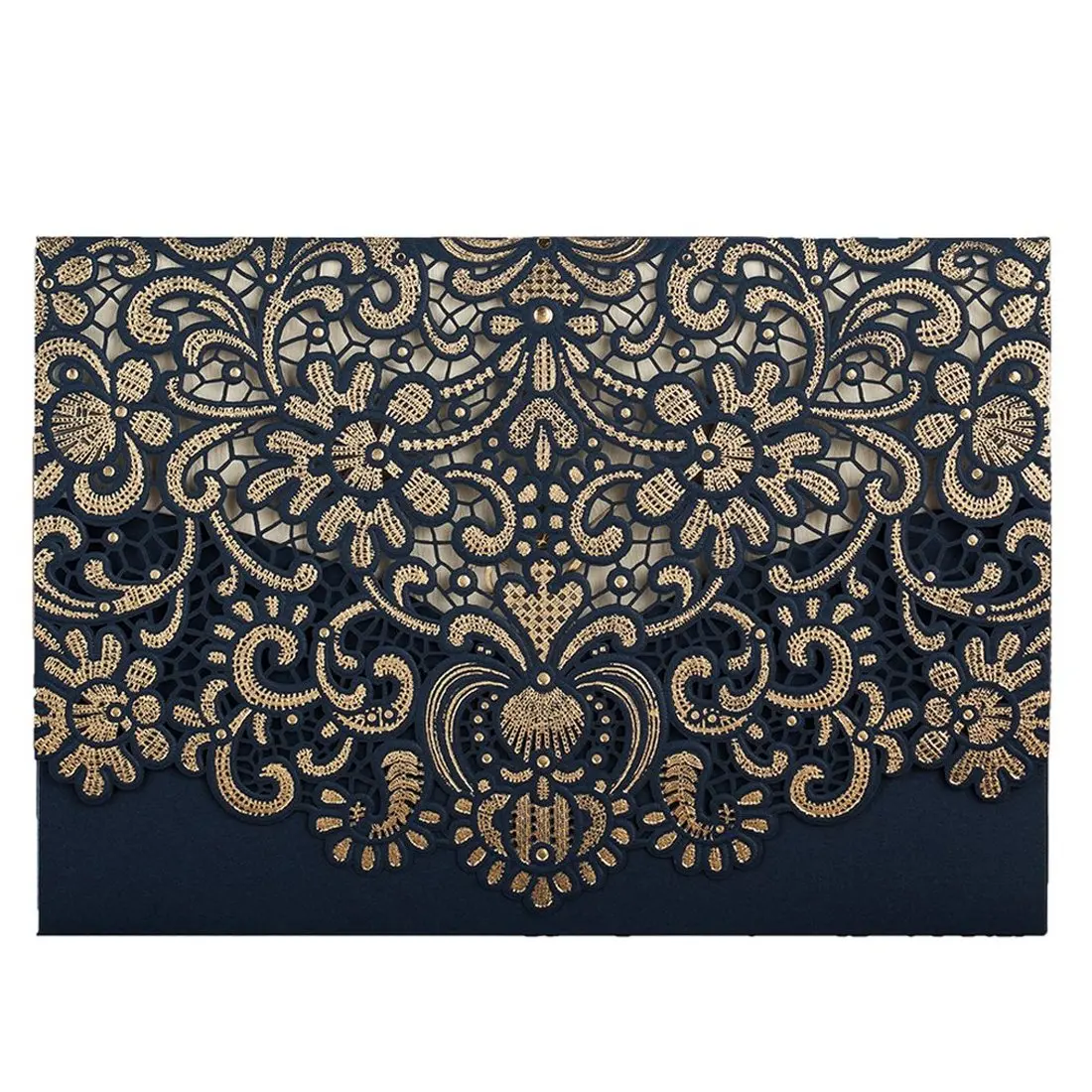  Gold Pattern Navy Blue Laser Cut Invitations Printable Invites with Envelopes for Anniversary Holid - 32992723321