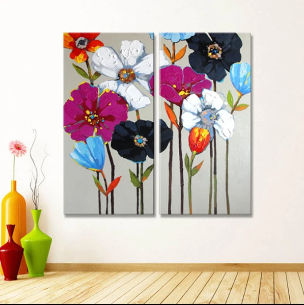 2Pcs/Set 100% Hand Painted Wall Art Abstrac Flower Oil Painting On