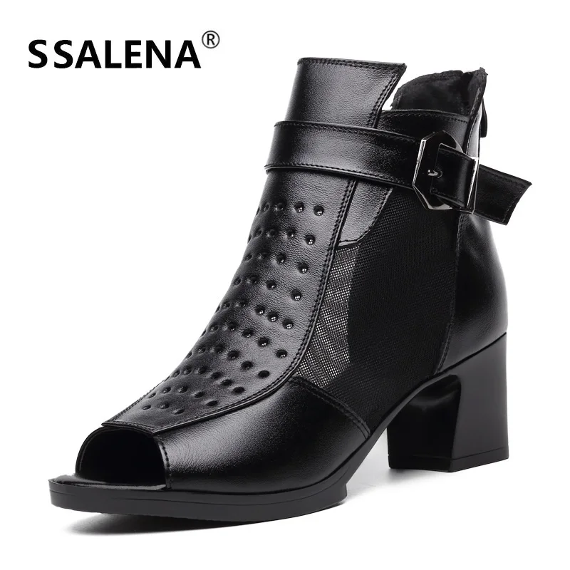 2018 Women Leather Peep Toe Pumps Ladies High Heels Mesh High Top Dress