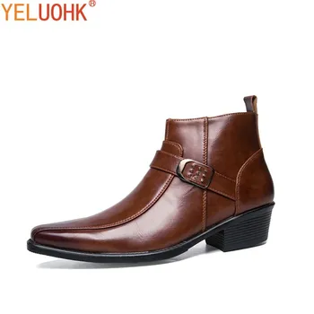 

Pointed Toe Men Boots Autumn British Style Leather Boots Men Vintage Brown Black