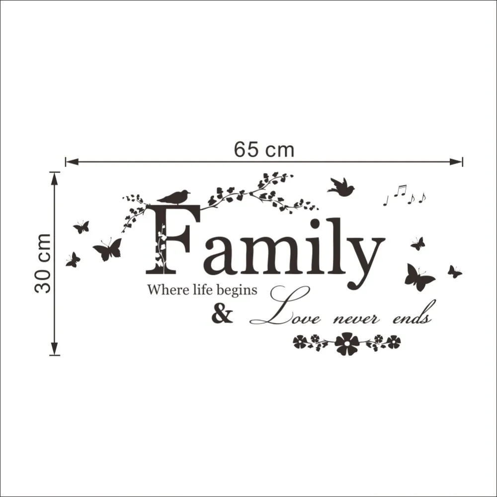 Family Love Never Ends Quote vinyl Wall Decal Wall Lettering Art Words Wall Sticker Home Decor Wedding Decoration