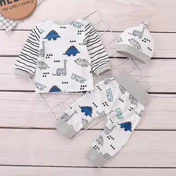 Newborn Kids Baby Girls Boy Clothing Striped Tops+Cartoon Dinosaur Pants Clothes Sets Infant Rompers Pleasant Children's Costume 2