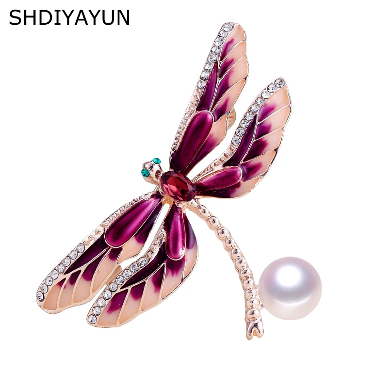 

SHDIYAYUN New Pearl Brooch Simple Dragonfly Brooch For Women Enamel Brooch Pins Natural Freshwater Pearl Jewelry Accessories