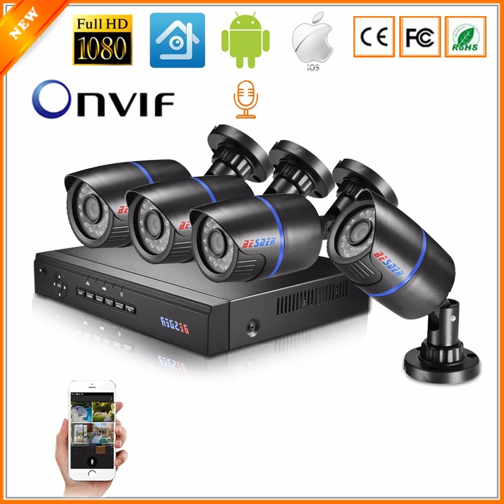 

BESDER 4CH Audio CCTV Security POE System 1080P 2MP NVR Camera Surveillance POE Kit With HIDM VGA Output Motion Detection P2P
