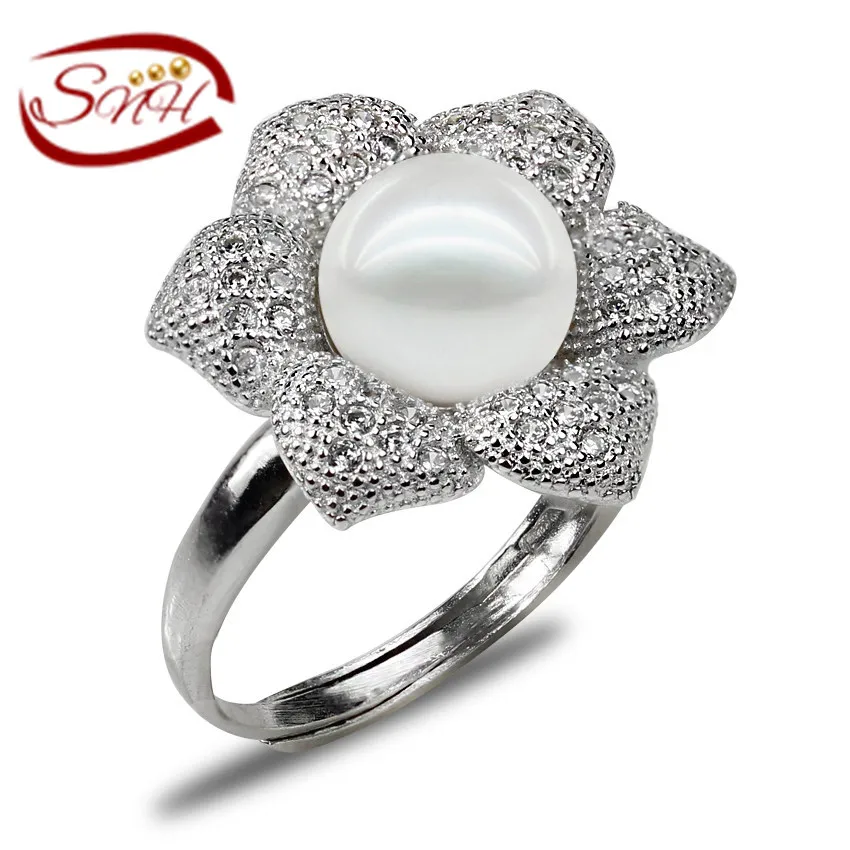 

SNH freshwater pearl jewelry pearl ring Natural flower shape 925 sliver pearl ring wholesale