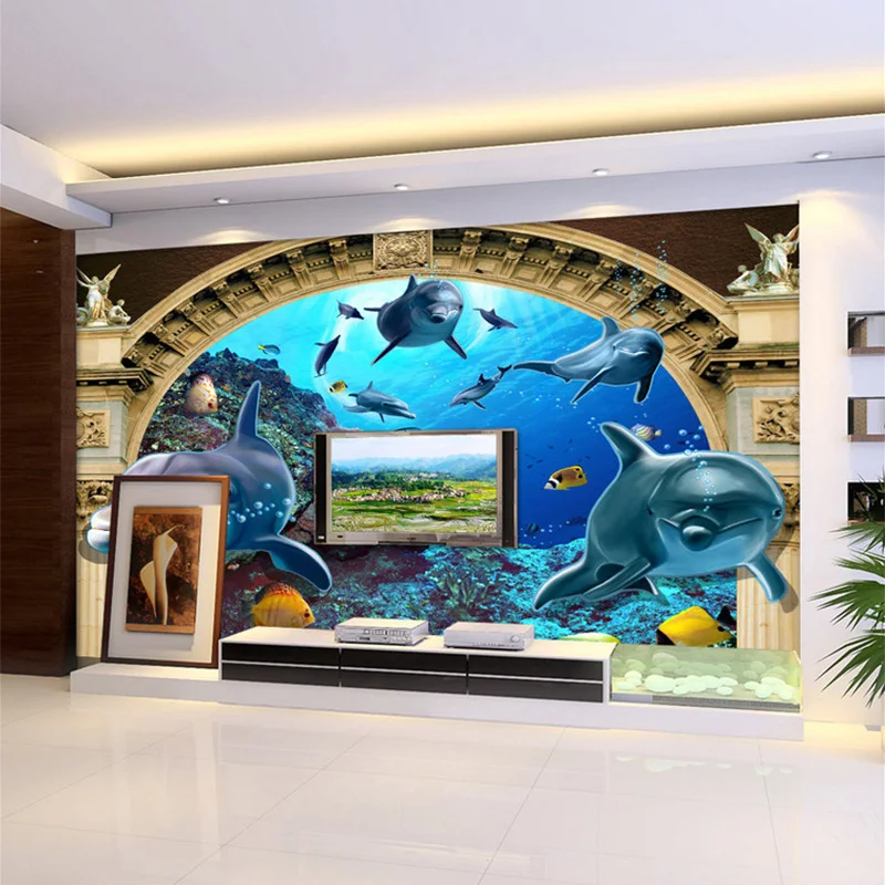 3D стереоскопический подводный мир Дельфин римская колонна фотообои дети спальня