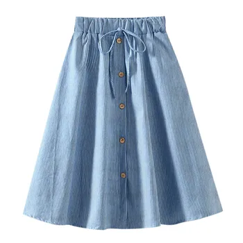 

2019 MAXIORILL New подол Ms. High Waist Medium Long Denim Stripe A-Line Skirts Wholesale Free shiping T44