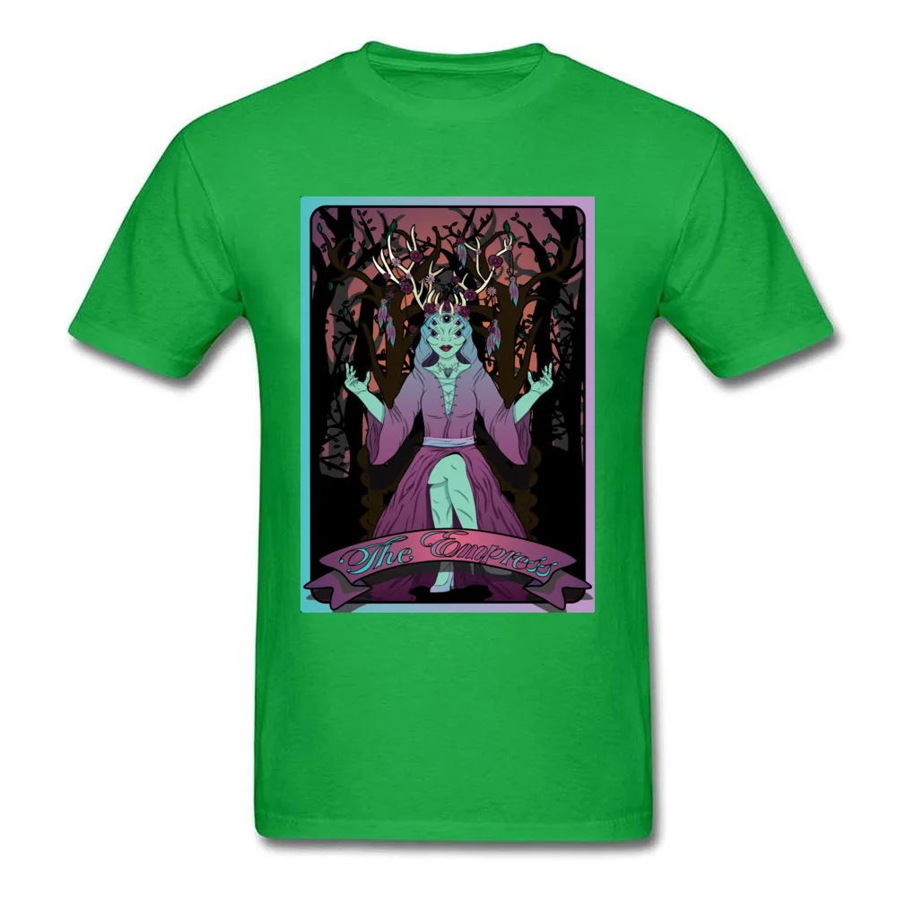 Street Tarot Card The Alien Empress Men Tshirts Fitted Summer/Autumn Short Sleeve Tops Shirt Crew Neck 100% Cotton T Shirt Tarot Card The Alien Empress green