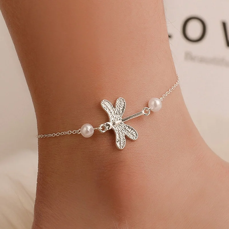 4 стиля Boho Подвеска стрекоза женские браслеты для щиколотки основа Луна Жемчуг Подвески-талисманы для ножного браслета Браслеты бижутерия для ног Прямая