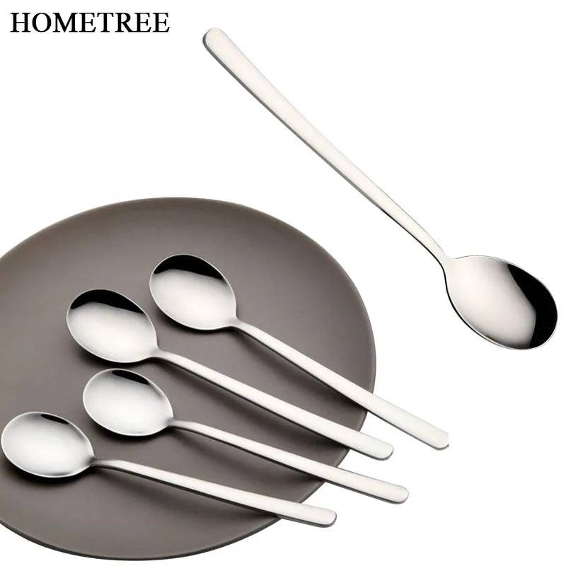 

HOMETREE 1 Pcs Korean Style Stainless Steel Long Handle Coffee Dessert Tea Stirring Spoon Drinks Ice Cream Tableware Tool H481