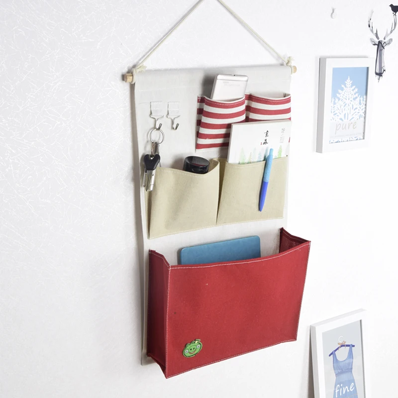 النثرية القطن جدار شنقا المنظم حقيبة متعددة طبقة حامل سادة الهاتف تخزين حقيبة المنزل الديكور ماكياج رف الكتان مجوهرات مفتاح