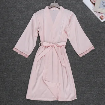 

Women's Satin Silk Woman Lace Robe Female Lace Bathrobe Womens Robes Sleepwear Ladies Sexy Robe For Women Drop Shipping
