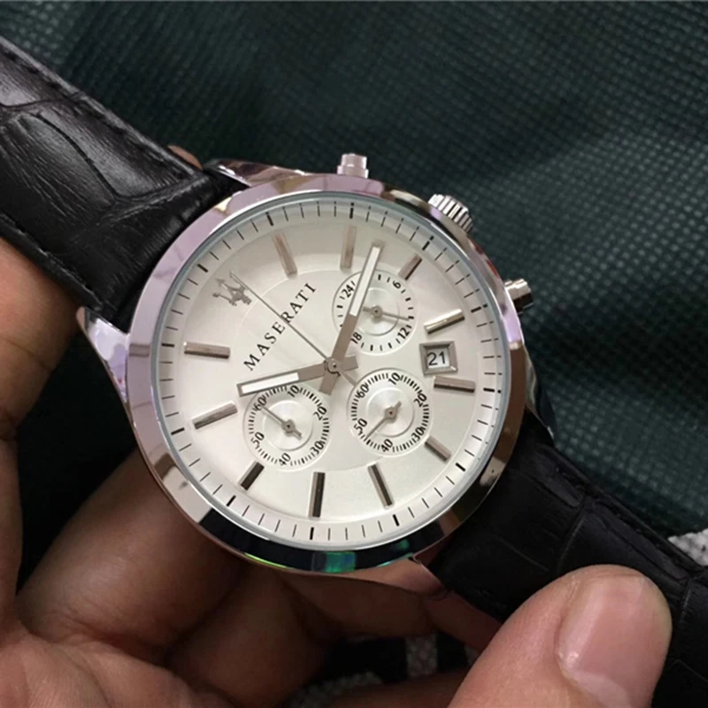 

Maserati Quartz Wristwatches Casual Water Resistant Watches Round Stainless Steel Dial Business Complete Calendar Watch 8712749