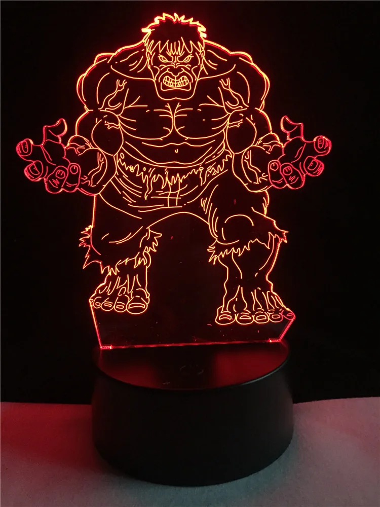 Marvel Figure Movie Character Hulk 3D Lamp USB LED Home Decorative Colors Bulb Lighting Kid