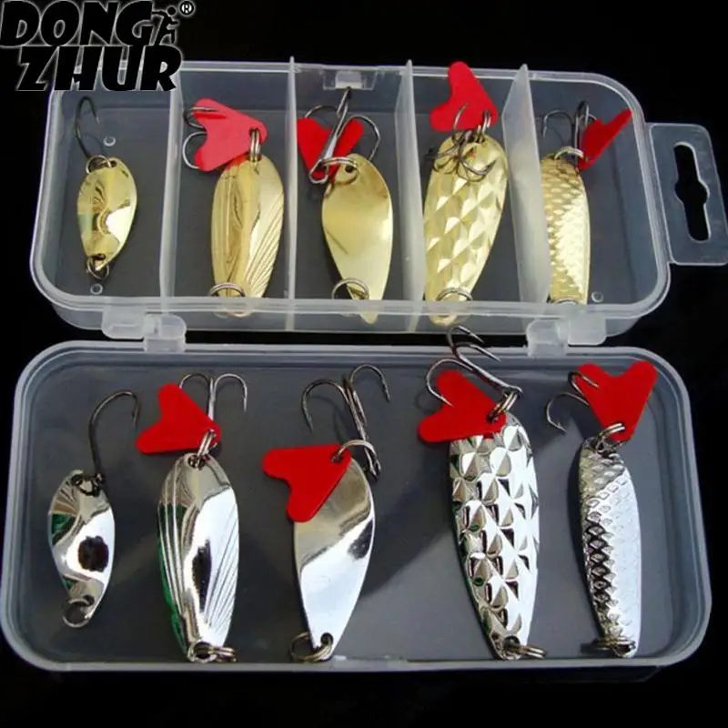 Dongzhur Mixed Trout Spoon Metal Fishing Lures Spinner Baits Bass Tackle Hard Bait Fresh Water Bass Pike Bait With Box SCZ7233