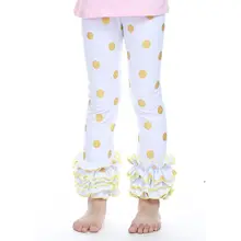 Осень лидер продаж, зима шикарный Золотой горошек штаны с оборками для девочек блеск рейтузы с юбкой Детские хлопковые штаны с тремя оборками