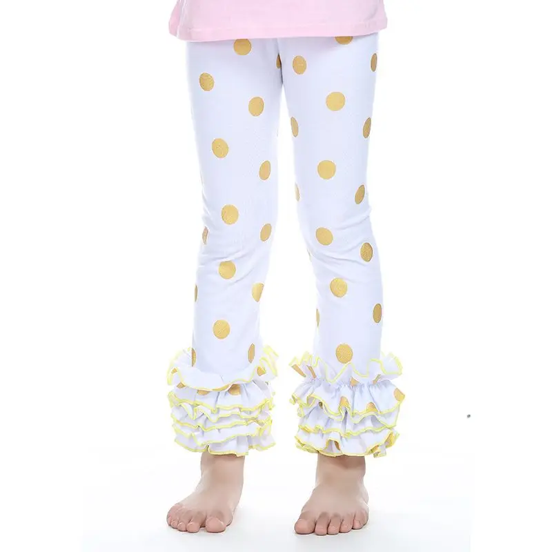 Fall winter hot sale posh gold polka dot ruffle pants girls glitter