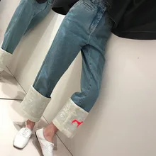 Новинка года; ковбойские брюки с вышивкой в виде щенка, восстанавливающие древний стиль, с высокой талией и отворотами для женщин; G0127