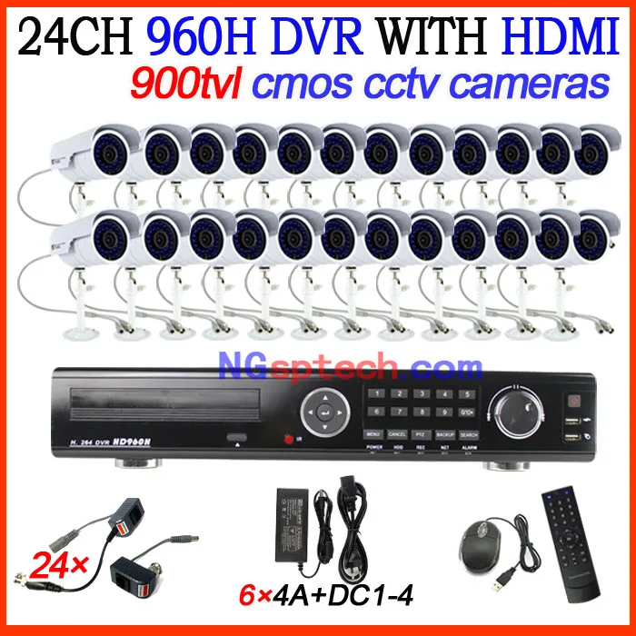 

24ch D1 Real-Time Standalone CCTV DVR Kit with HDMI plus Waterproof CMOS 900TVL Night view IR Cameras surveillance diy kit