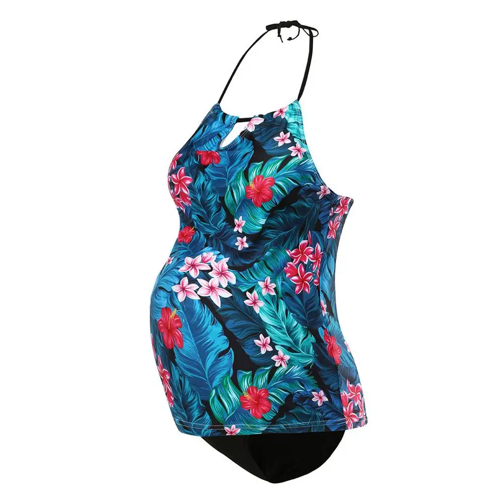 MUQGEW Maternity Tankinis Women Floral Print Bikinis for Pregnant 2019