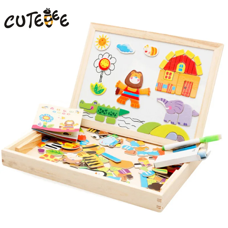 

CUTEBEE Wooden Puzzle Magnetic Drawing Board toy Montessori Educational Toys for Children Kids Forest Park Multifunctional kits