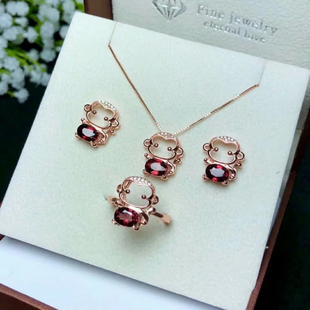 

SHILOVEM 925 sterling silver Natural magnalium garnet rings pendants fine Jewelry women wedding wholesale 5*7mm btz0507019agsm