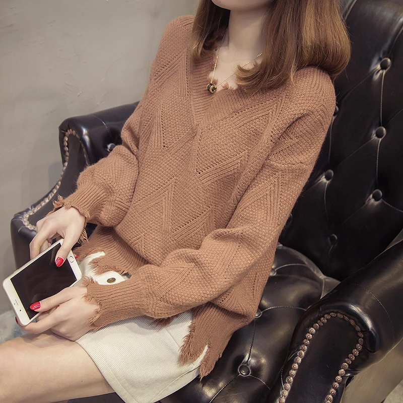 V-Neck Hole Black Oversized Plus Large Size Female Woman Blouses Winter Women'S Sweaters Clothing Latest 2020 Spring Autumn 1524 | Женская