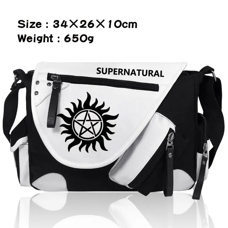 

spirit ghost SPN one shoulder wrapping canvas black and white color matching inclined joker casual bag, men and women