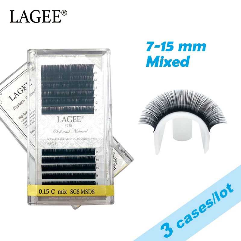 

LAGEE 3Cases/Lot 7-15 mm mixed Soft Natural Individual Eyelash Extension Black Fake False Mink Lashes Makeup Cilios