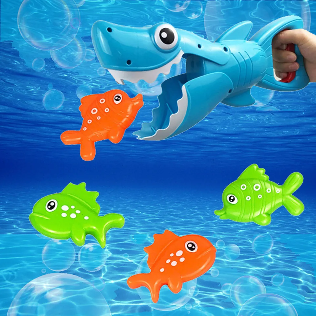 Grabber Cute Animal Bath Toy for Boys and Girls Water Toy Blue Fish with Teeth with 4 Toy Fishe Kids Beach Bath Toys z713