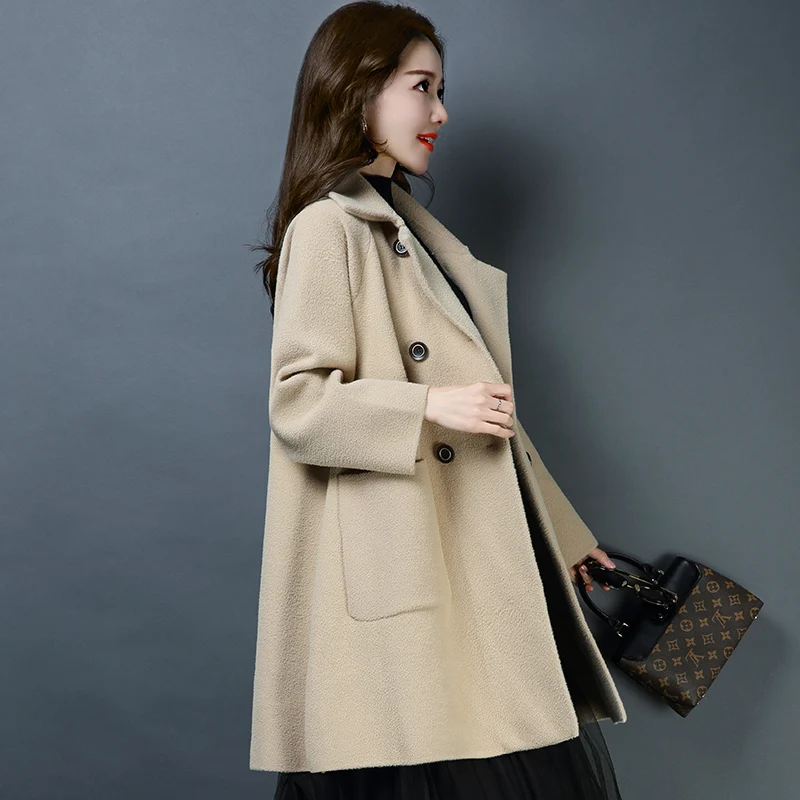 Manteau Color À Double Au Casual Solide Couleur Femmes Outerware apricot Marque Épaissir Début New 2019 Lâche Revers Femelle Printemps Noir Du Boutonnage Chaud 4q6gOdWBOc