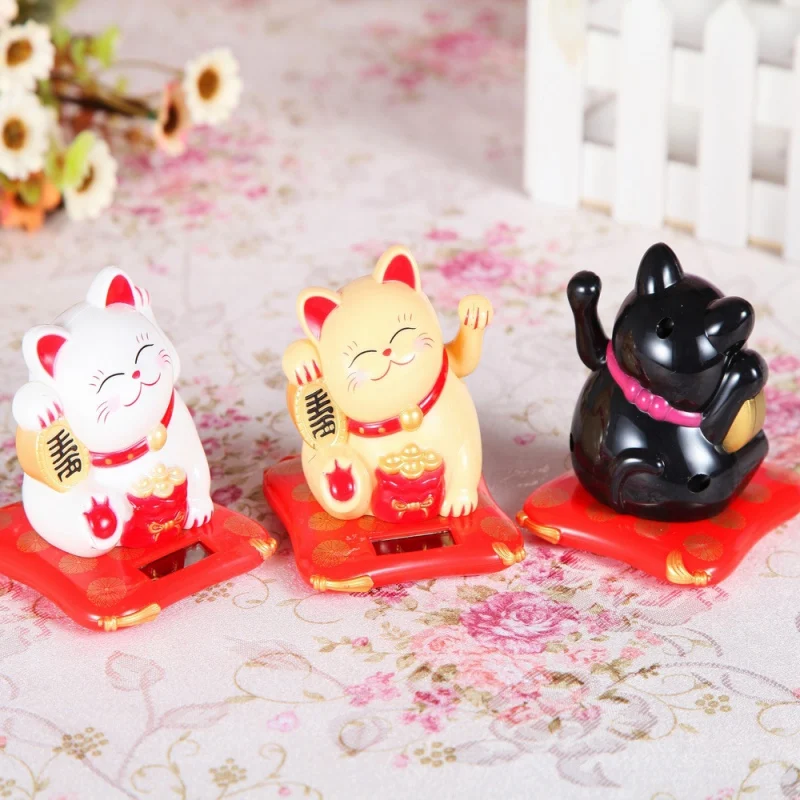 Маленькая рука развевающаяся Lucky Cat на солнечных батареях креативная текстура автомобиля украшения Фортуны ремесла фигурки миниатюры богатство развевающаяся