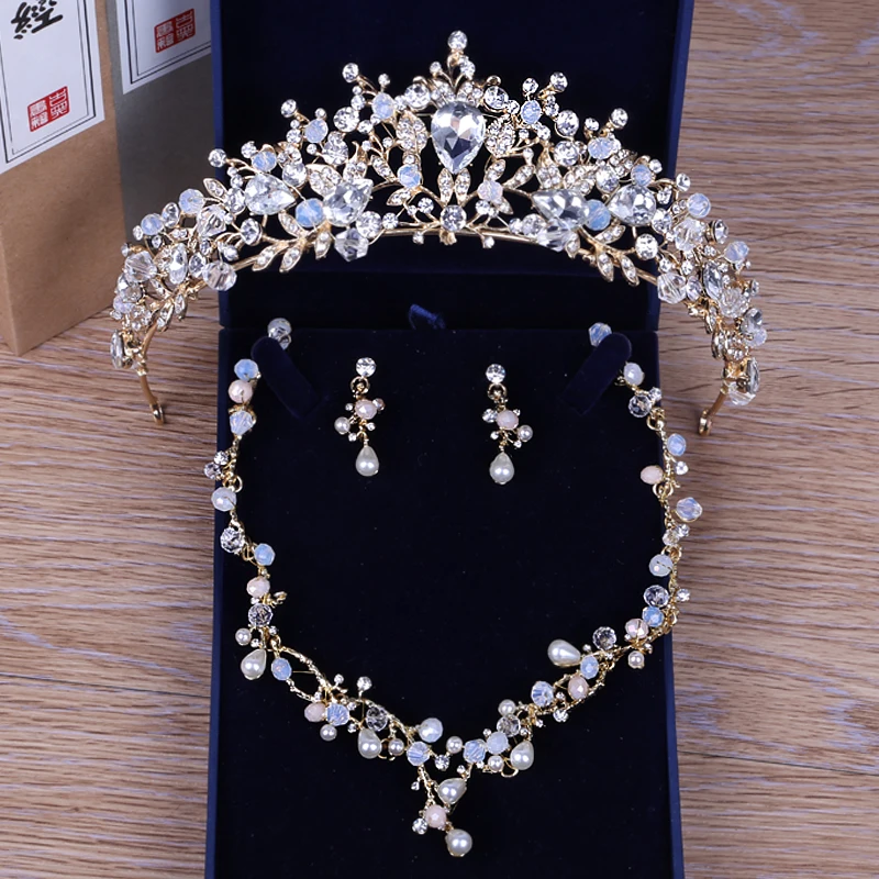 Vogue Rhinestone Crystal Statement Bridal Necklace + Earrings + Crown Jewelry Sets (7)