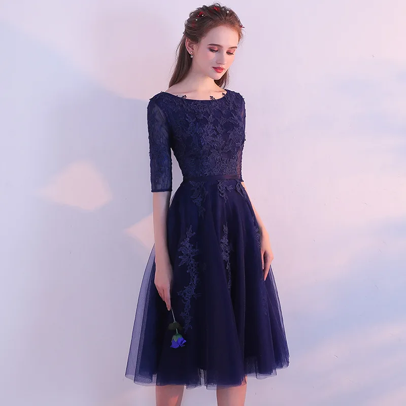 Это Yiiya o-образным вырезом Половина рукава элегантные тонкие вечерние платья Кружева Тюль Цветы Вечерние вечернее платье для выпускного вечера платья LX396