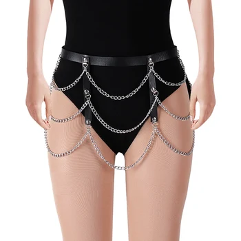 

Waist Belt Metal Chain Harness Leather Sexy Garter Belt Strap Body Bondage Goth Punk Adjustable Women Party Festival Rave Wear