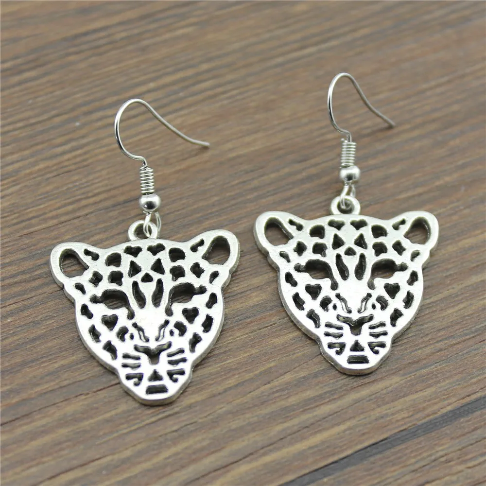 Vintage New Fashion Simple 28x26mm Leopard Head Charming Drop Dangle Earrings For Lady Women