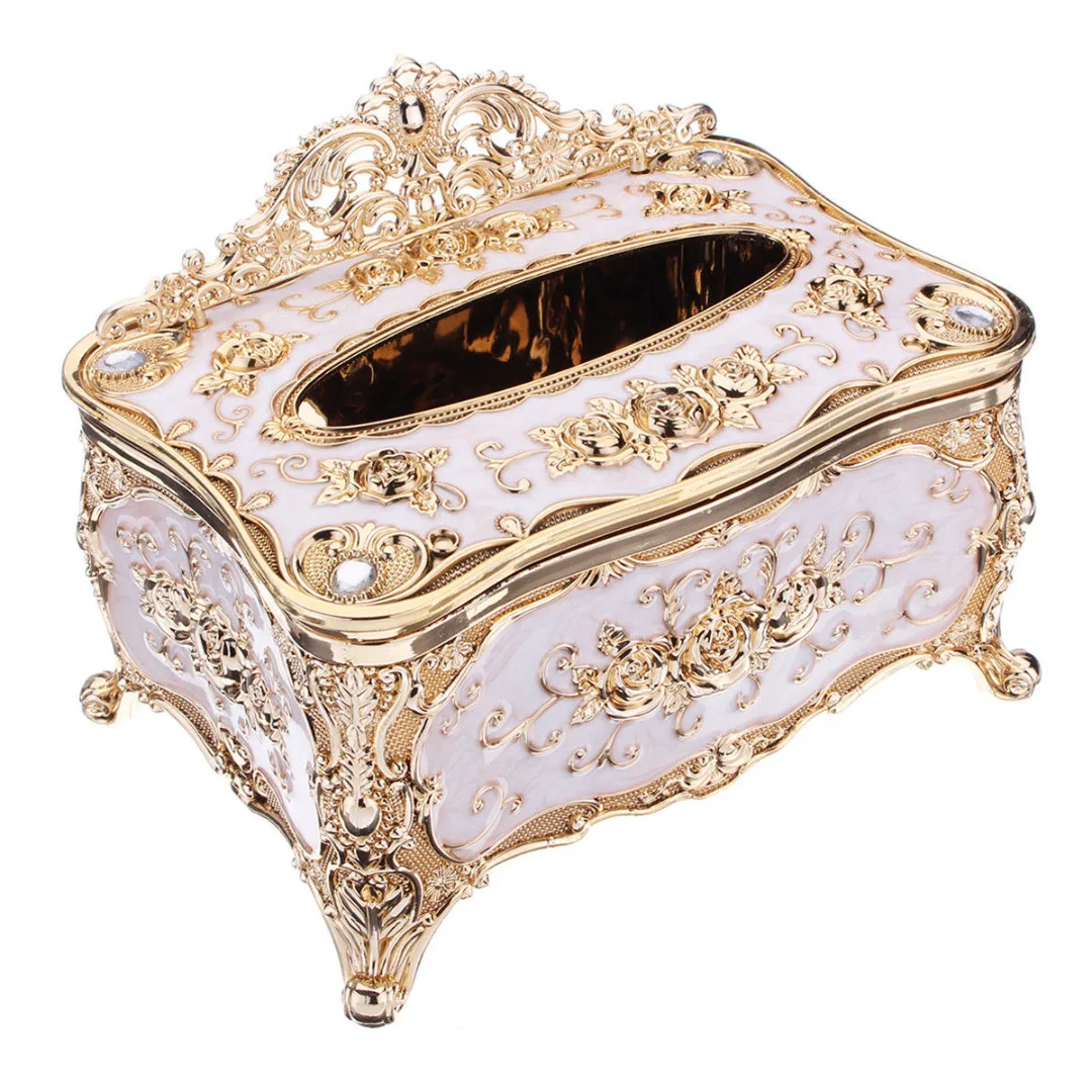 JX-LCLYL Elegant Gold Tissue Box Cover Chic Napkin Case Holder Hotel Home Decor Organizer